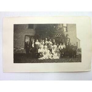Vintage Antique Post Card Photograph Group Men Women RPPC Photo Outside